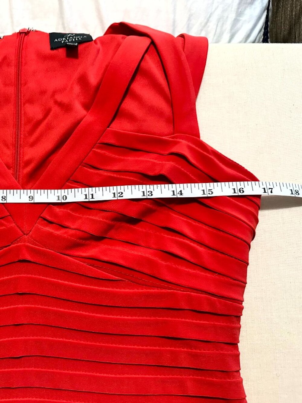 Adrianna Papell Coral Red Pleated Bodycon Sheath Dress Size 4 - Picture 8 of 11